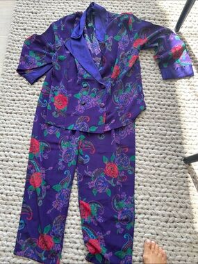 Victoria's Secret Purple Floral Paisley Satin Pajama Set